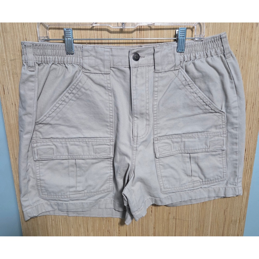 RedHead Mens Khaki Canvas Cargo Shorts Size 36 Elastic Waist Utility Hiking Tan